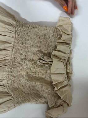 Free People Natural Beige Smocked Ruffle Tube Top